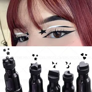 8pcs/set Double-ended Stamped Eyeliner with A Variety of Cute Patterns (stars, Hearts, Butterflies, Moons), Waterproof, Silky and Quick-drying, Perfect for Christmas and Holiday Parties
