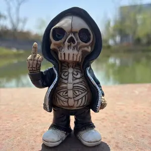 New style middle finger skull figurine resin craft Halloween decoration home display gift small present