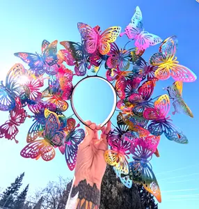 Rainbow Butterfly Crown – Pride Festival Halo Crown – Colorful Rave Headpiece