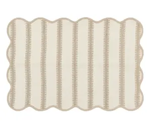 Polyester Scallop Layering Rug, Papyrus Beige Stripe, 24" x 36"