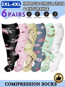 6 Pairs Unisex Compression Socks, 20-30 Mmhg Wide Calf Extra Large, Circulation, Athletic Running Socks, Running, Nurses, Pregnant Women, over Knee Height