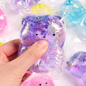 Malt Sugar Bear Squeeze Toy, Stress Relief Slow Rebound Aurora Colorful Squeeze Toy, Fun and Relaxing Sensory Play for Kids, Stress Ball