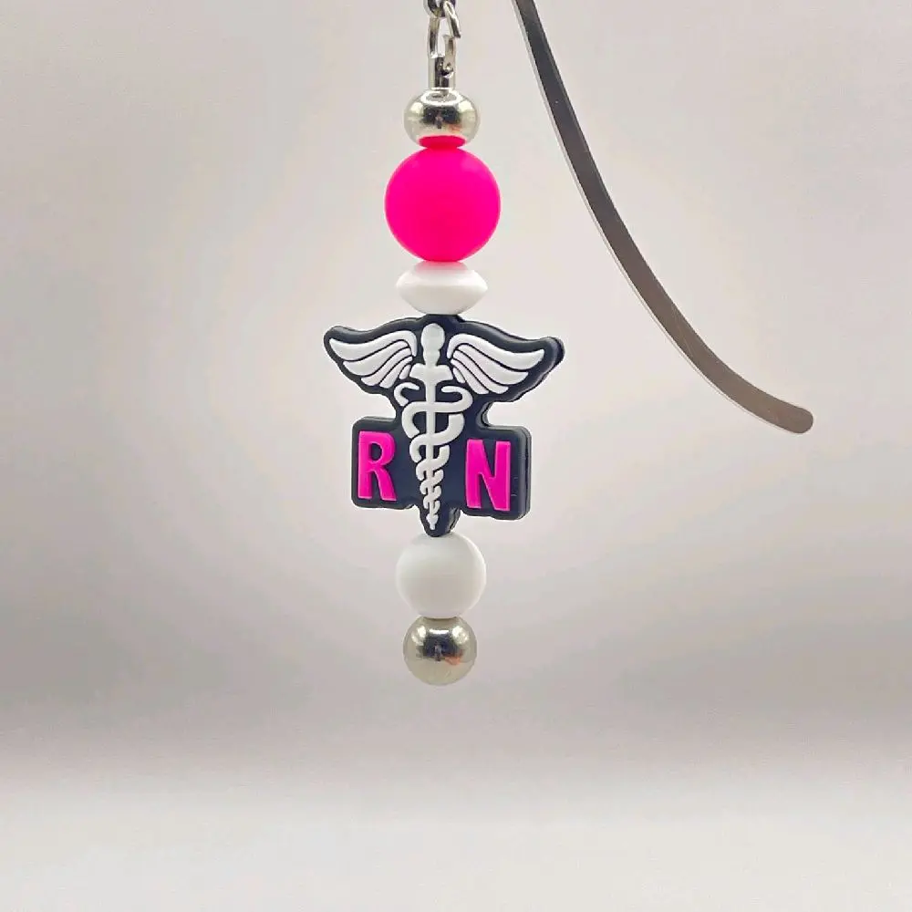 RN Beaded Bookmark - Silicone Nurse Gift for Women, Caduceus Charm, 3 Color Options, Vibrant Silicone Beads, Multi-Use Clip, Lightweight Portable, Perfect for RN Graduation, Nursing Student Gifts