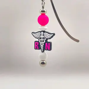 RN Beaded Bookmark - Silicone Nurse Gift for Women, Caduceus Charm, 3 Color Options, Vibrant Silicone Beads, Multi-Use Clip, Lightweight Portable, Perfect for RN Graduation, Nursing Student Gifts