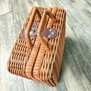 Mini Plastic Woven Storage Basket with Handle Wrapping Gift Storage Box Custom Girl Vintage Suitcases Fruit Organizer