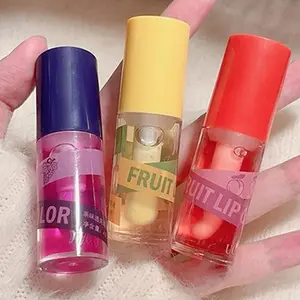 3Pcs Lip Oil Big Brush Head Hydrating Moisturizing Glow Plumping Clear Tinted Oil Magic Strawberry, Grapes, Pineapples Plumper Lip Gloss Care,Nourishing Repairing Reducing Dry Lip Lines Makeup Comfort Moisturizer Moisturize Moisture Hydrate Skincare