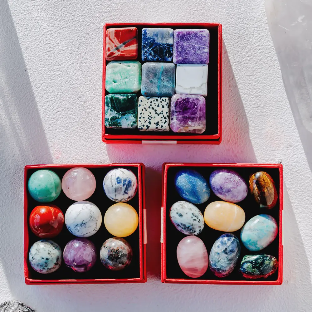 Reiki Crystal Natural Crystal Gift Box Tumble Cube Ball Rose Quartz Healing Stones for Meditation & Reiki Healing Special Deal