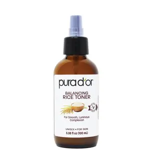 PURA D'OR Balancing Rice Toner 3.38oz (100ml) – Hydrating Rice Toner, Korean Rice Face Toner for Dry Skin, Pore Minimizing, Brightening & Smooth Luminous Complexion
