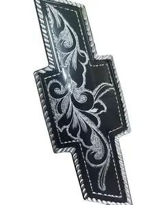 Chevy Billet Emblems Engraved 1988-2018 for 1500 2500 3500 Models with Detailed Floral Design Black & Silver Finish