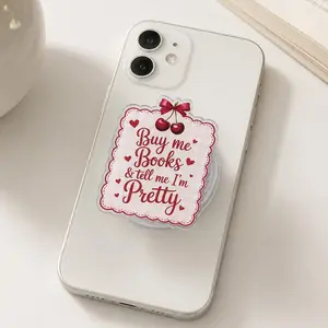 Book Lover Cherry Magsafe Kindle Grip - Cute Bookish Acrylic Phone Grip & Kickstand - Reading Girl Phone Accessory