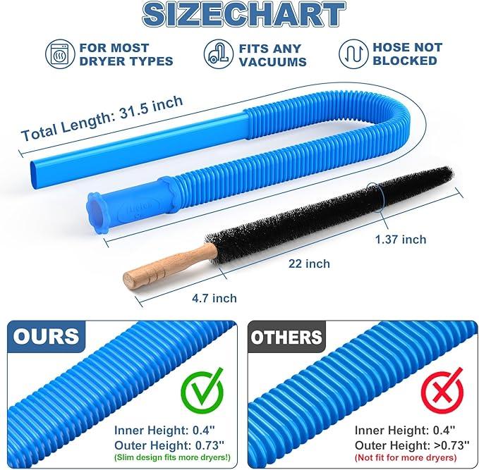 2 Pieces Dryer Vent Cleaner Kit, Dryer Lint Brush, Vacuum Hose Attachment with Stretch Universal Connector,  Quickly Lint Remover
