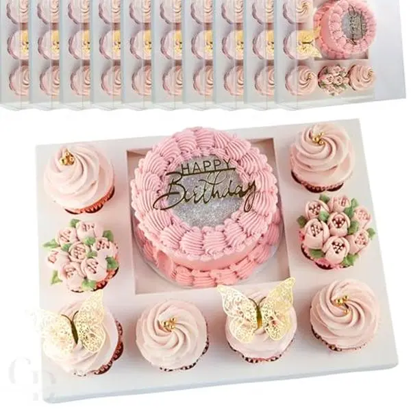 Chaney Depot LLC Bento Cake and Cupcake Box for 8 cupcakes and 1 6x6in slot for a 4-5in cake, Clear Box- 10 Pack