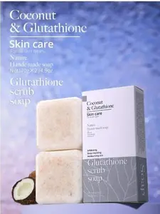 Glutathione Exfoliating Cleansing Soap Bars - 2x2.47oz Gentle Sensitive-Skin Coconut-Scent Glycerin Bars, Nourishing Moisture-Hydrating Bath & Body Care