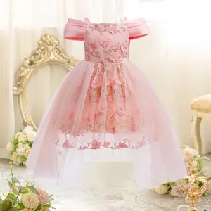 Ready Stock 3-10Y Girls Princess Dress Straps Off Shoulder Embroidery Elegant Dress One Piece Gauze Party Birthday Dress ZT-W4145