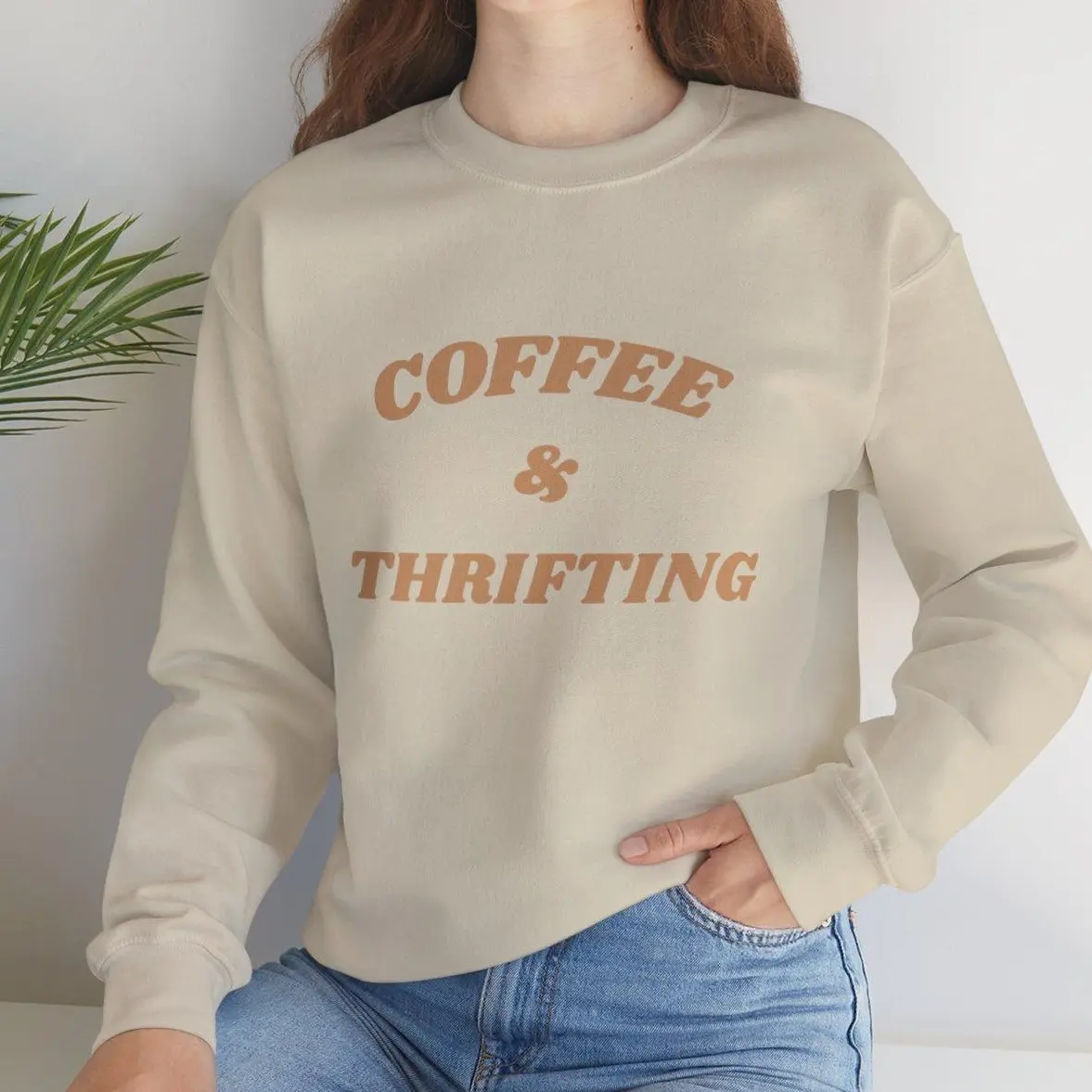 Coffee & Thrifting Sweatshirt, Vintage & Coffee Lover Gift, Thrifter Apparel, Cozy, Thrift & Coffee Addict Casual
