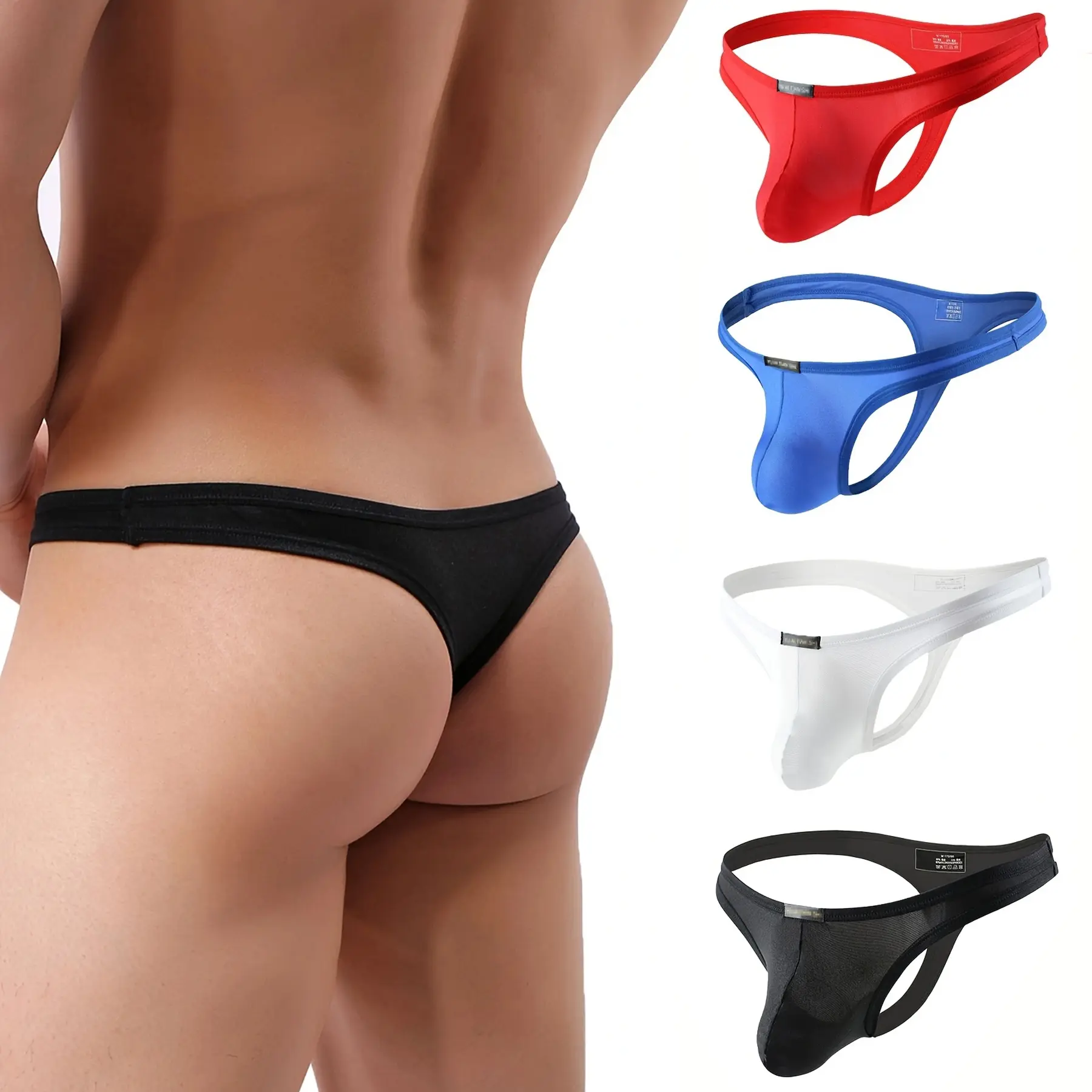 Men's Premium Thong Underwear, Stretchy Comfortable Breathable Male Thong G-String Underwear Mens , 4 Pack Multicolor