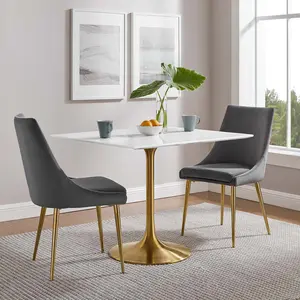 Modway Lippa 36" Square Wood Top Dining Table in Gold White