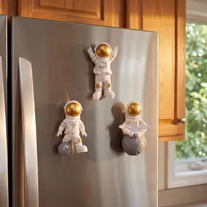 3-Pack Space Explorer Design Refrigerator Magnets Set, Gold White Aesthetic Kitchen Decor, Cute Office Organizer for Whiteboard Memos, Creative Home Accessories for Fridge Door and Cabinet