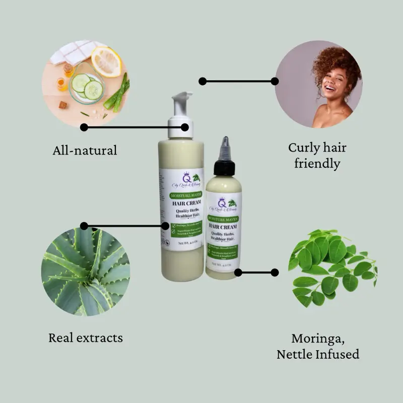 Moringa Aloe Mango Hair Cream 4 oz Hair Cream - Curly Hair Friendly, Real Extracts, Moringa Nettle Infused Haircare Hydrate