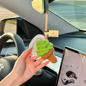 Crochet Matcha Ice Cream Charm – Handmade Green Bag Charm or Car Mirror Accessory – Cute Vibes Gift