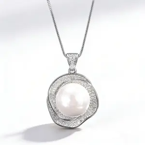 16mm White Pearl Rose Necklace – 925 Sterling Silver, Adjustable 17-18" Perfect For Friends, family, girlfriend, wife