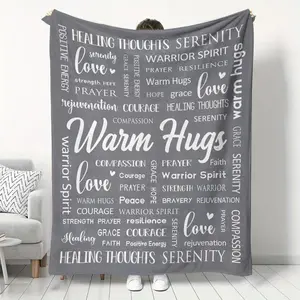 Letter & Warm Hugs Pattern Blanket, Soft Comfortable Throw Blanket, Warm Napping Blanket for Home Office Travel, Gift for Dad, Uncle, Friend, Colleague