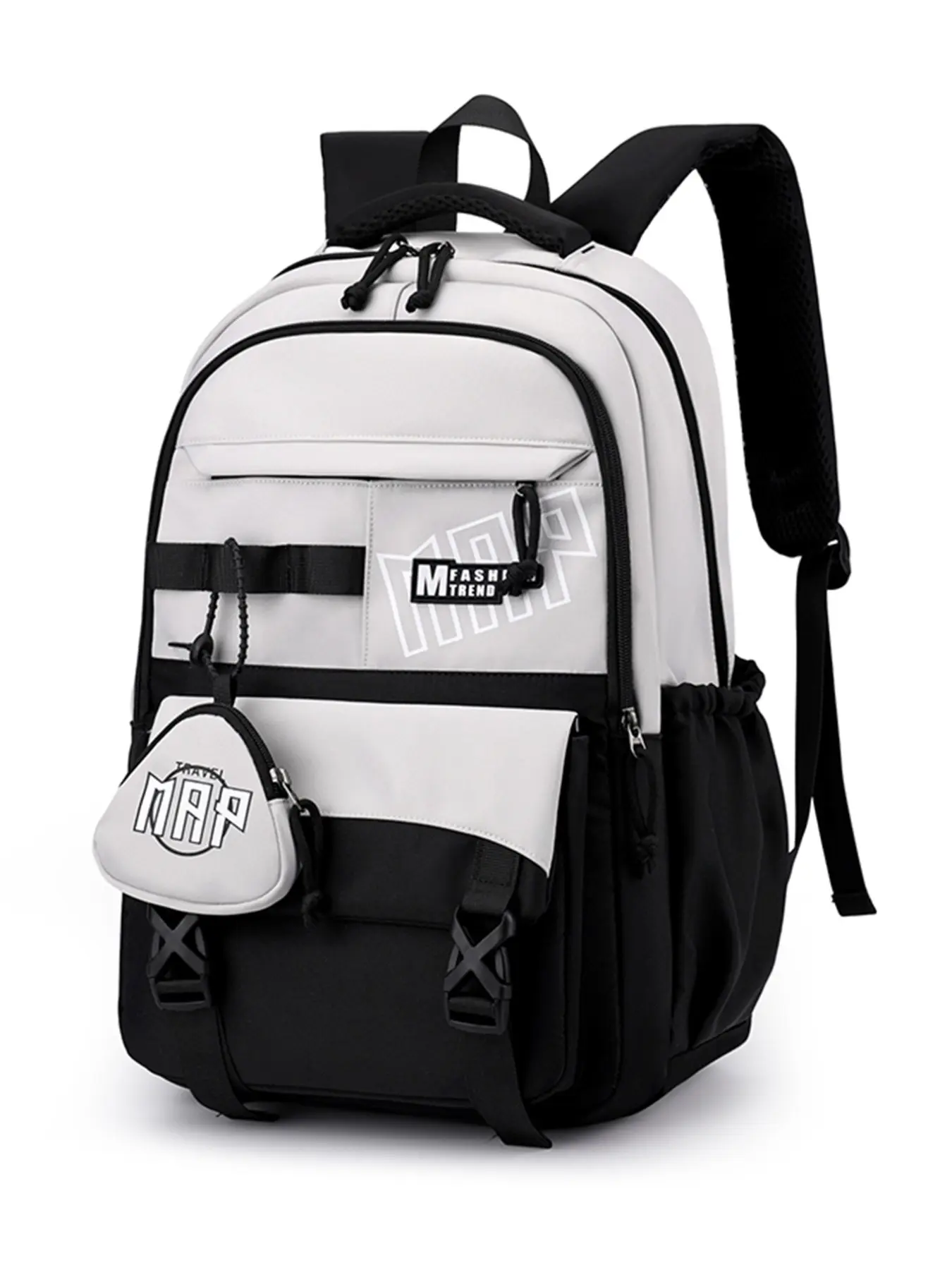Block Student Backpack, Large Capacity School Bag, Multi-Compartment, Letter Print, Lightweight, Casual Commute Laptop Bag, Laptop Backpacks, Backpacks For School