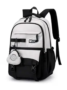 Block Student Backpack, Large Capacity School Bag, Multi-Compartment, Letter Print, Lightweight, Casual Commute Laptop Bag, Laptop Backpacks