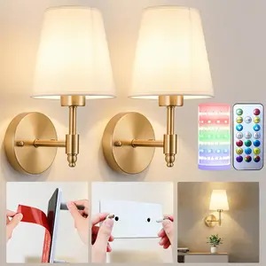 Battery Operated Wall Sconces Set of Two, Wireless Battery Wall Light with 10000mAh RGB Dimmable Magnetic Bulb and Remote, Rechargeable Sconce Wall Decor for Bedroom Living Room Hallway