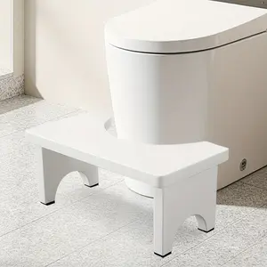 Durable Wooden Toilet Stool, Office Footrest, Bamboo Bathroom Bench, Curved Anti-Collision Design, Portable Toilet Step, Comfortable Height