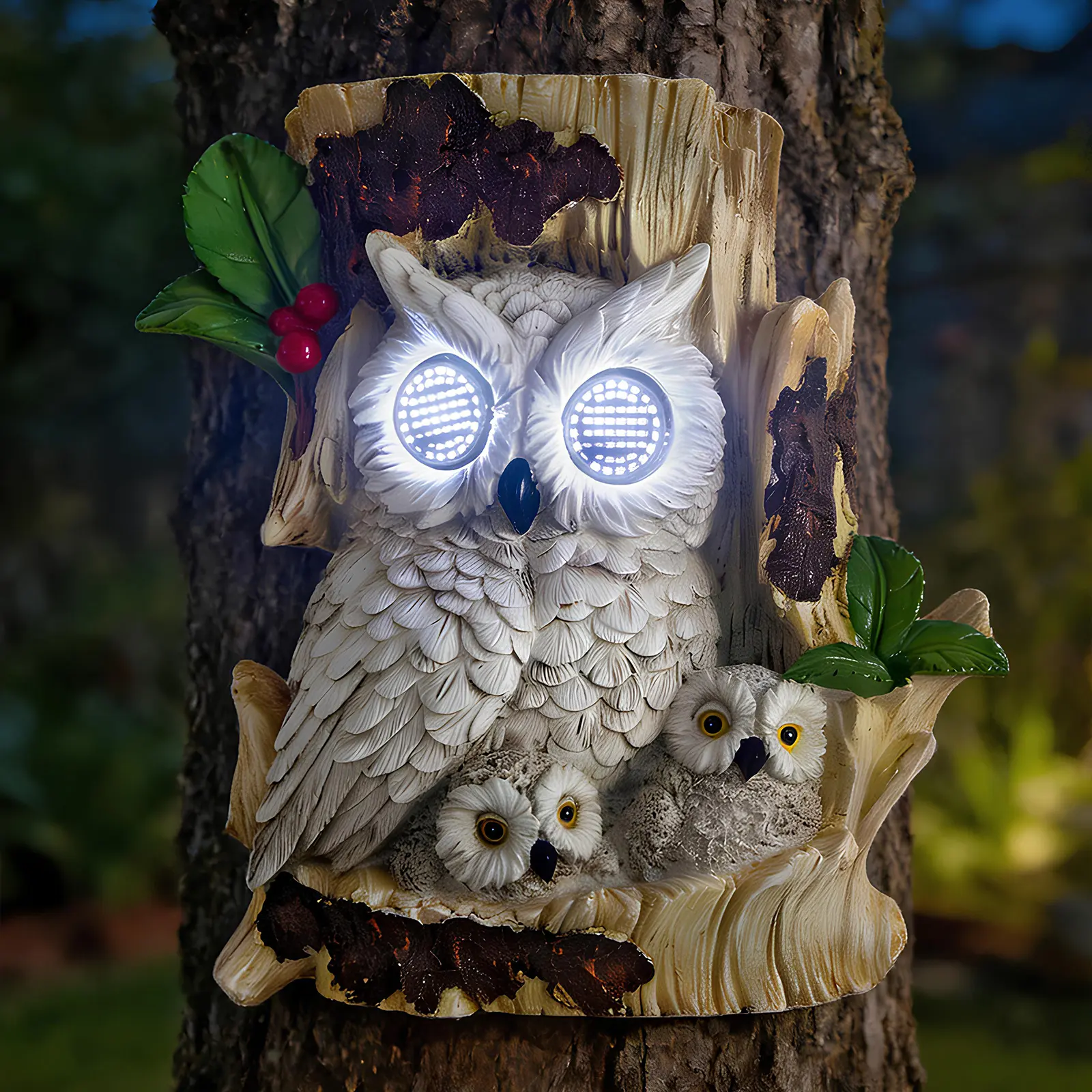 Solar-Powered Wall-Mounted Owl Outdoor Garden Decoration Statue With ...