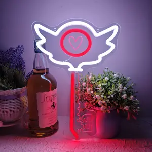 Gothic Heart Key Neon Sign, Angel Wing LED Light, Romantic Dark Aesthetic Room Decor, USB Powered  Neon Lamp for Bedroom, Bar, Gamer Room Gift