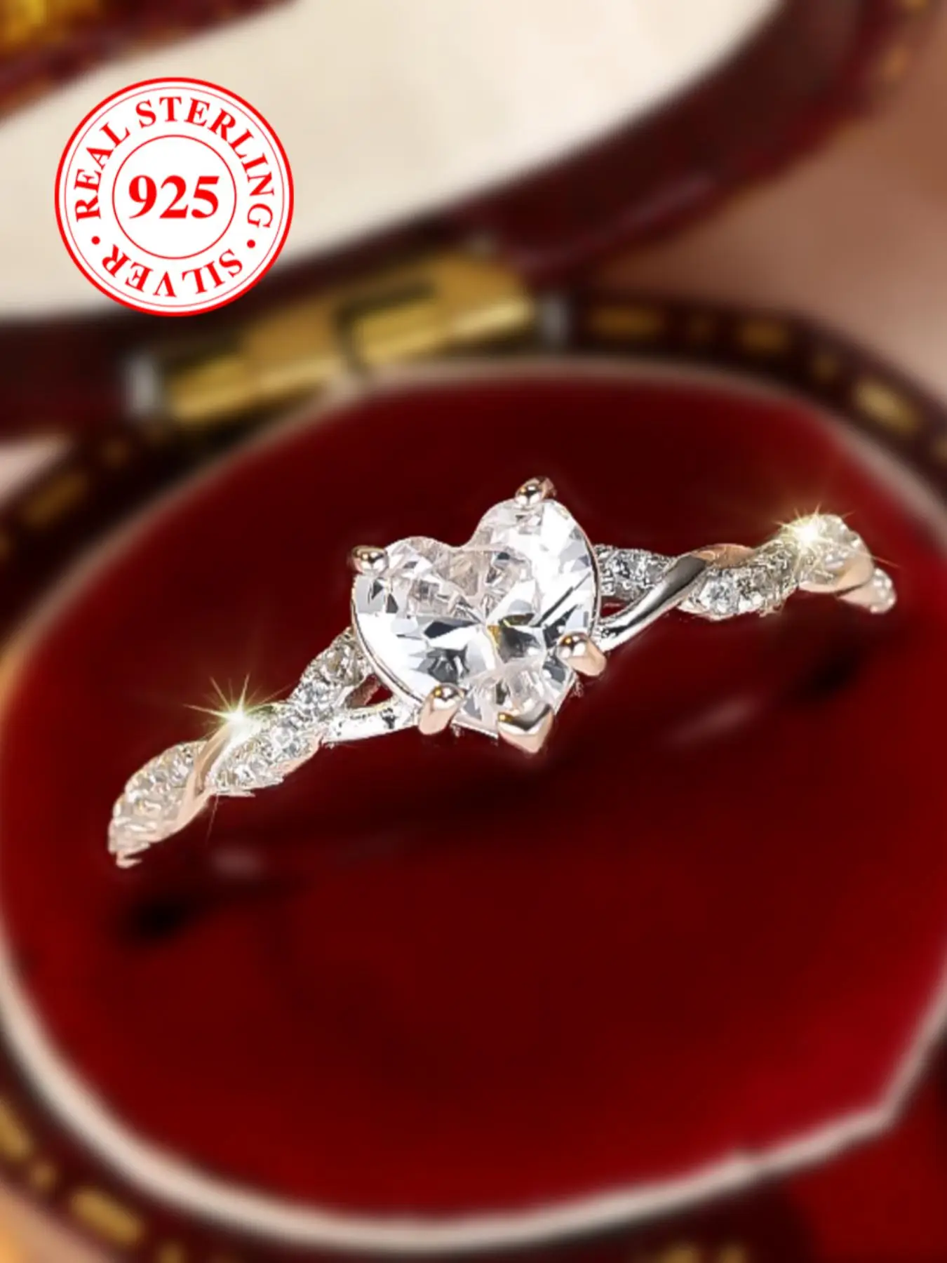 S925 Sterling Silver Heart Shaped Ring, Shiny Artificial Zirconia Decor Ring for Women, Fashion Trendy All-match & Exquisite Jewelry for Birthday Gift