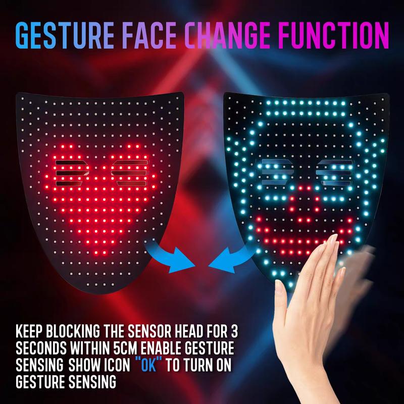 DKD Led Mask with Gesture Sensing,Light up mask for Kids/Men/Women LED Halloween Mask for Costume Cosplay Party