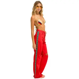 BOLT STRIPE HI RISE WIDE-LEG GYPSY JEAN - RED
