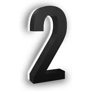 7 Inch LED Hou Numbers, ABS-Polymer, Premium Quality, Backlit LED 5000K Illuminated Home Address Number, Lighted Hou Numbers, Modern Address Numbers (2, Black)