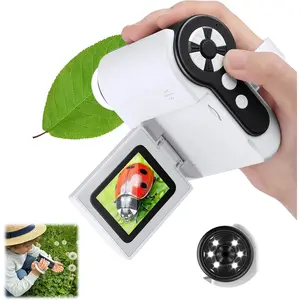 1000X Microscope for Kids 8-12, 4K HD Screen with 6 LED Lights, Portable Microscope for Outdoor STEM Learning, Rechargeable Science Kit, Birthday Easter Gifts for Kids