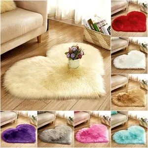 30x40cm Love Heart Shape Plush Rug Anti-Slip Carpet Door Mat Home Bedside Decor Pink