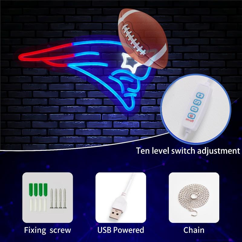 Football Neon Sign for Wall Decor, Football Neon Light for Man Cave, Birthday Gifts for Men, Team Sign for Bar Dorm Party Game Room Decoration