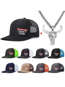 Unisex Baseball Cap & Bull Head Necklace Set, Casual Fitted Design, All-Season Wear, Adjustable Trucker Style, Perfect Christmas Gift