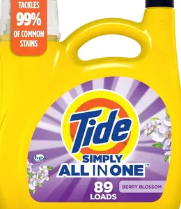 Tide Simply All-In-One Liquid Laundry Detergent, Berry Blossom Scent, 89 Loads, 117 fl oz