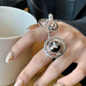 Niche high-end three-dimensional planet colored diamond ring retro simple light luxury high-end open versatile ring ring