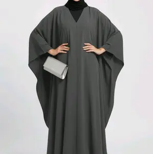 Elegant Batwing Style Modest Abaya – Dark Grey Open Flow Design