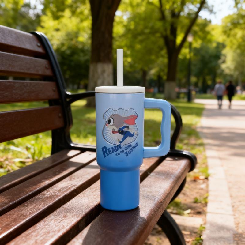 Disney Zootopia Steel Bottle Collection With Handle And Straw Durable Insulated Drinkware 720ML/24.35oz,Food-Grade Steel,Cold & Hot Retention,Cute Zootopia Prints,Holiday & Holiday Haul