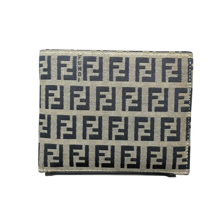 Pre-owned FENDI Canvas / Leather Small Leather Goods Navy Blue Zucchino Canvas Monogram Leather Bi Fold Wallet