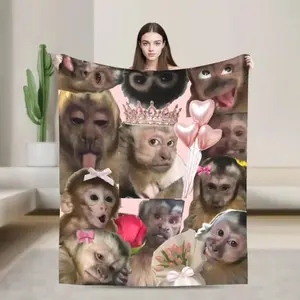 Funny Monkey Cartoon Blanket Ultra Soft Fluffy Plush Cozy Warm Multi Size Bedroom Couch Sofa Throw Home Decor Decor Decorative Throw Perfect Birthday Gift Christmas Gift for Animal Lovers Viral Trending Cute Primate Cozy Vibes Style