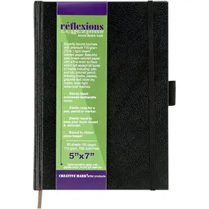 Hard Leather Bound Sketchbook [160 Pages - 5 x 7], Black Embossed Leatherette Journal, Acid-Free Paper, Perfect for Dry Media, Drawing With Elastic Pen Loop & Page Keeper Ribbon