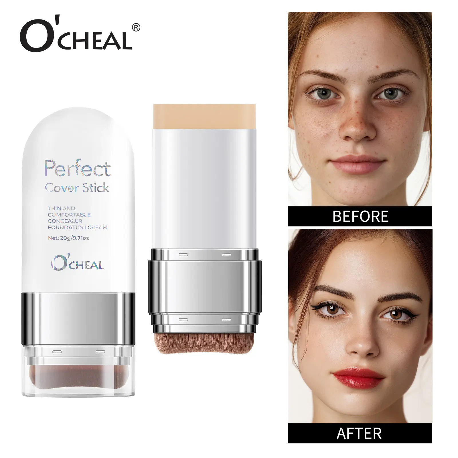 O'CHEAL Long-Wear Foundation & Blemish Concealer - Alcohol-Free, Lightweight, Oil-Control Cosmetic for All Skin Types, 04#Wheat, Evens Skin Tone for Daily Makeup Routine 2-in-1