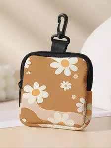 Floral Pattern Coin Purse, Multi-Functional Storage Bag, Durable Polyester, Digital Printing, Key Card Holder, Ideal Gift, Zipper Coin Purse