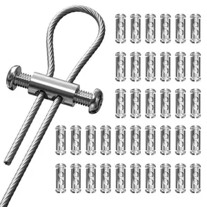 50Pack Reusable Wire Rope Cable Clamp M4 Double Hole with Screw Stopper I Shaped for 1-2.5mm Steel Cables Silver Hue Replacement Aluminum Crimping Loop Sleeves tiktokshopspringglowup